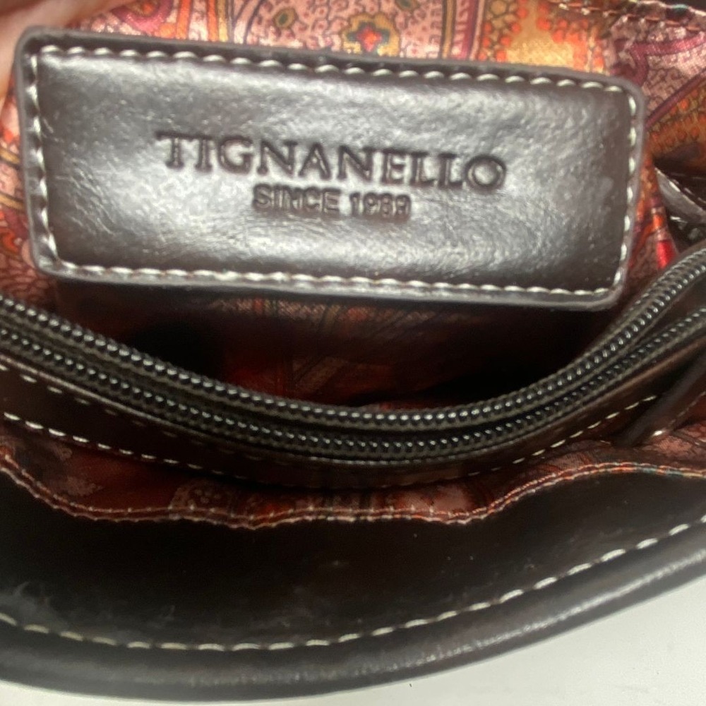 Tignanello Brown‎ Tweed Leather Trim Satchel Shoulder Crossbody Bag - Picture 9 of 12